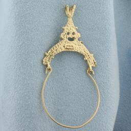 Jester Clown Charm Holder Pendant In 14k Yellow Gold