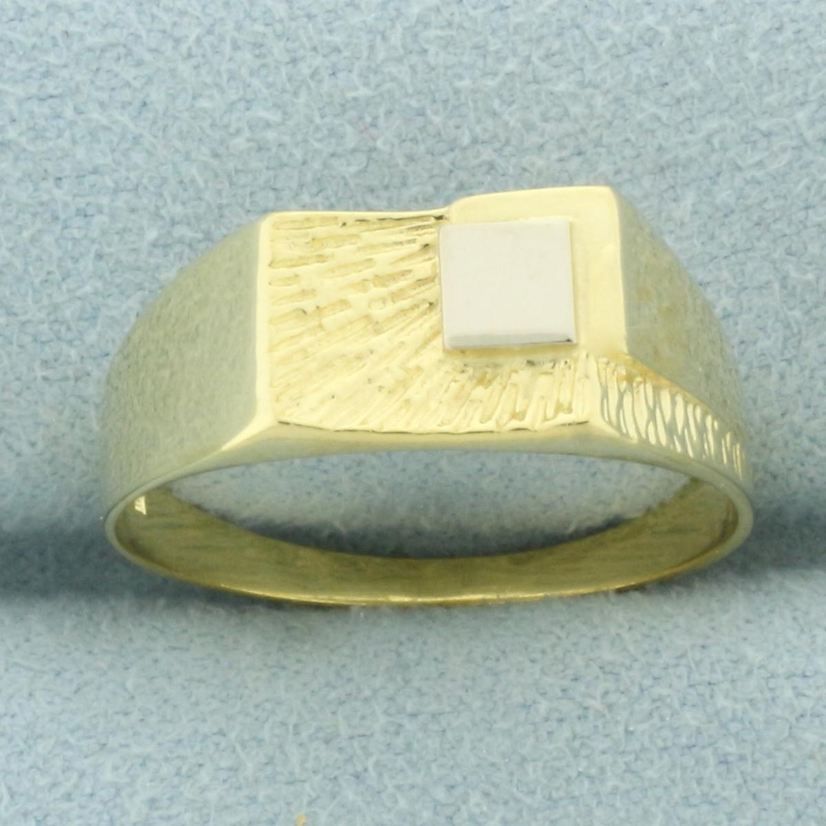 Engravable Two Tone Signet Ring In 18k Yellow Gold