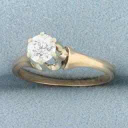 Antique Old European Cut Diamond Solitaire Ring In 14k Yellow Gold
