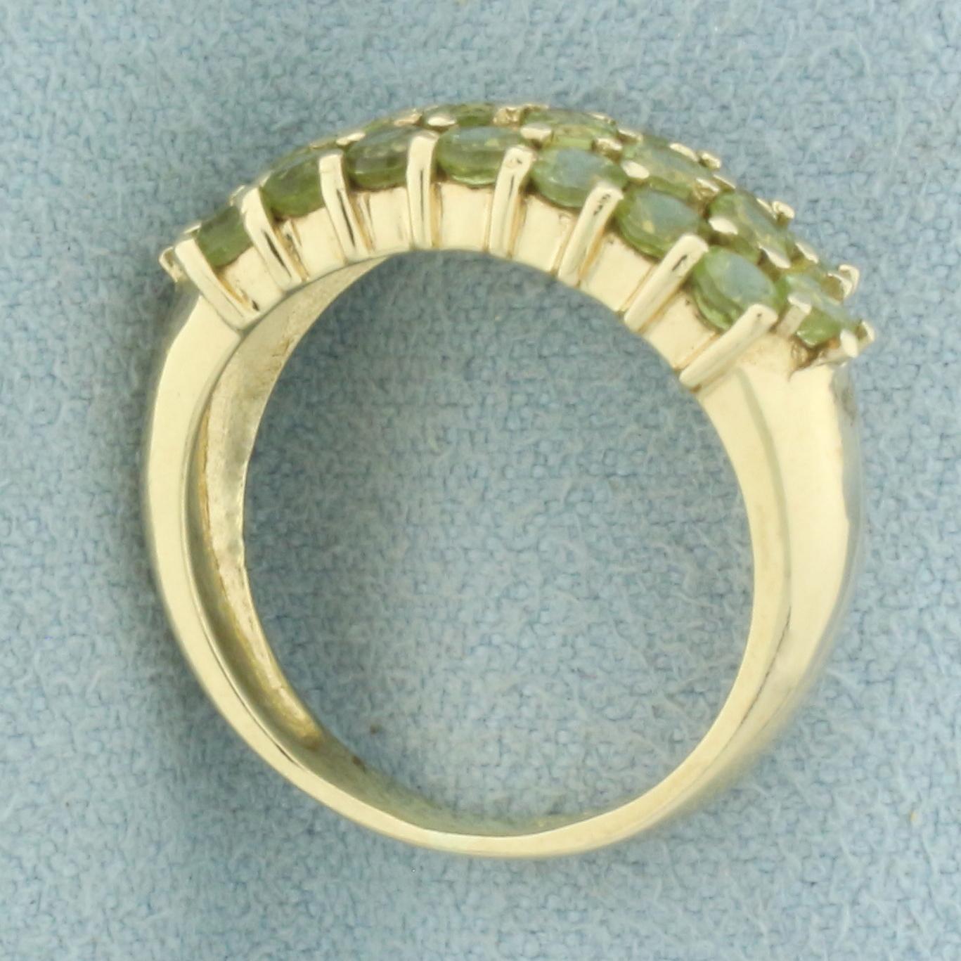 Peridot 3 Row Shared Prong Ring In 14k Yellow Gold