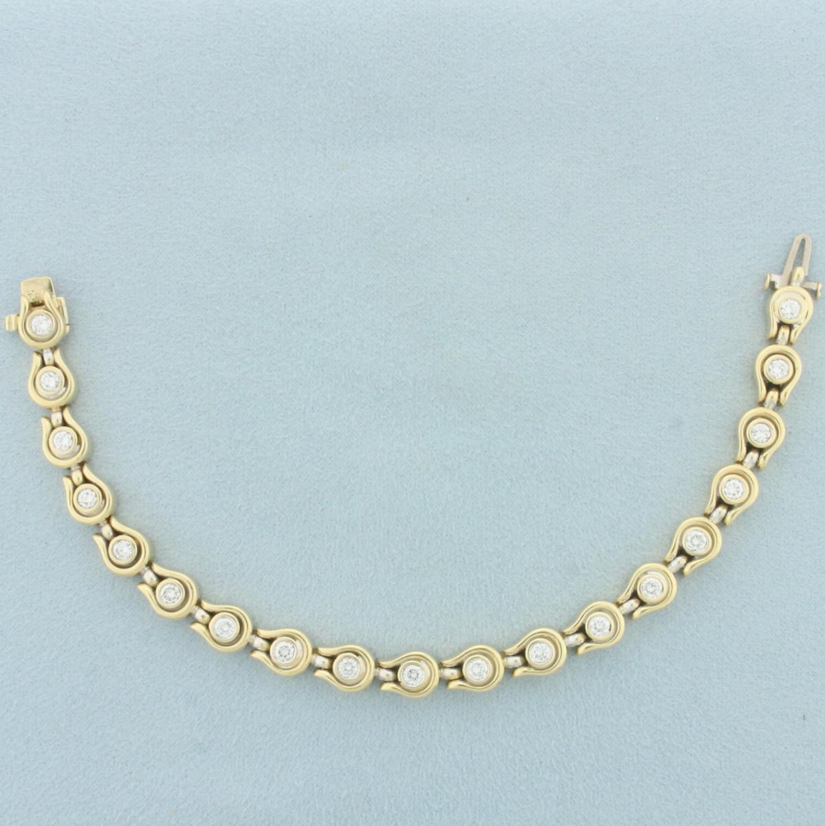 3ct Diamond Bezel Set Tennis Line Bracelet In 14k Yellow Gold