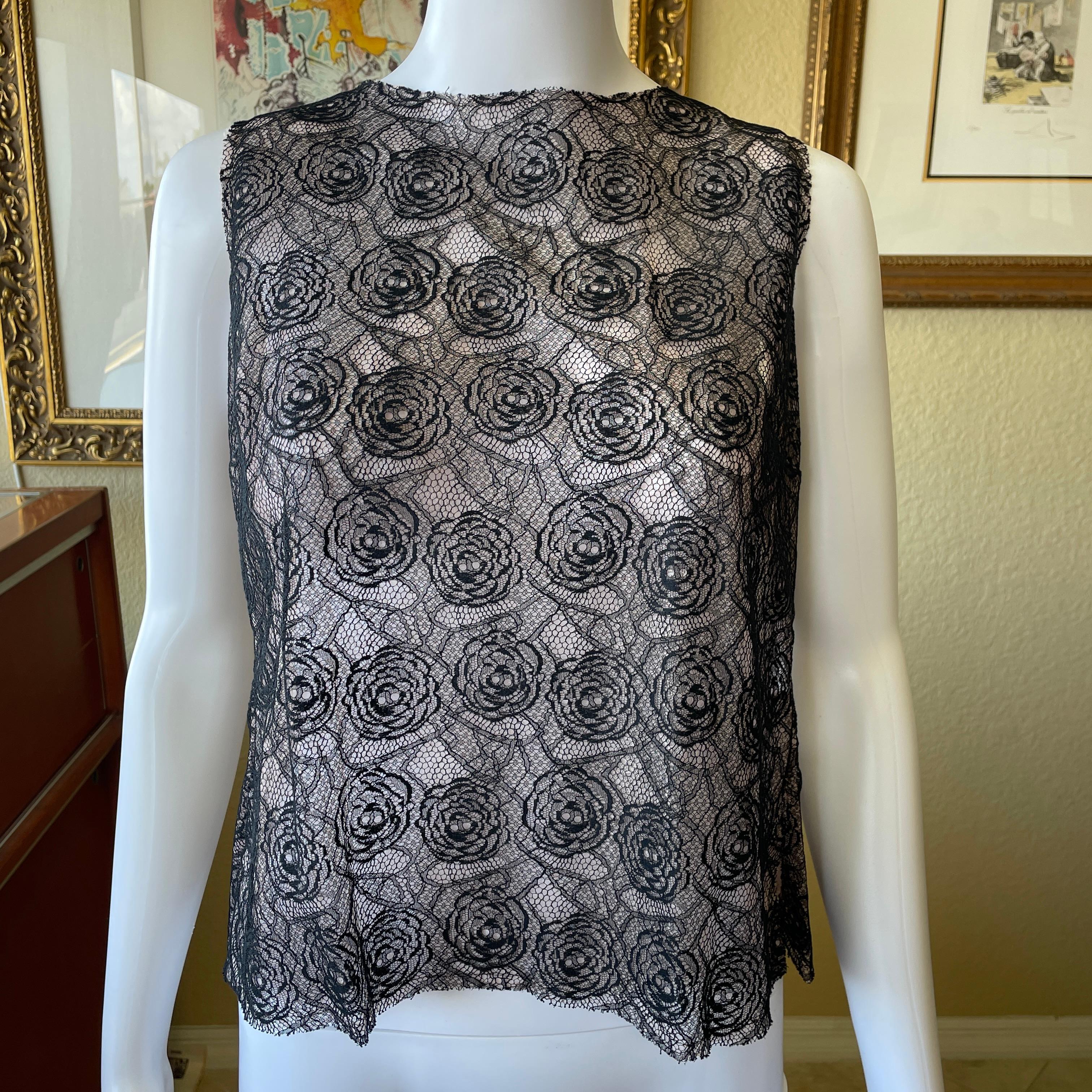 Chanel 03p Camellia Flower Lace Top Blouse With 3 Tier Cravat 40