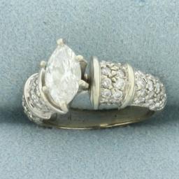 Vintage Marquise Diamond Engagement Ring In 14k White Gold