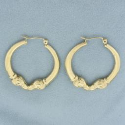 Vintage Double Ram's Head Hoop Earrings In 14k Yellow Gold