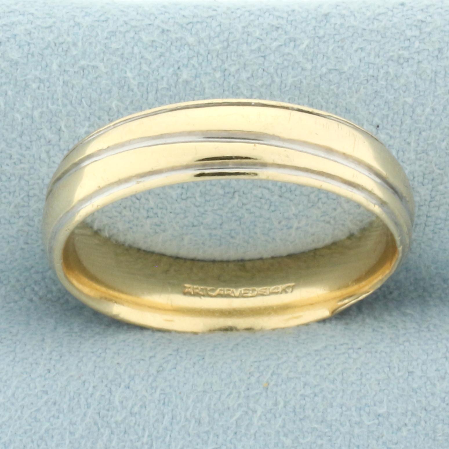 Mens Banded Design Wedding Band Ring In 14k Yellow Gold