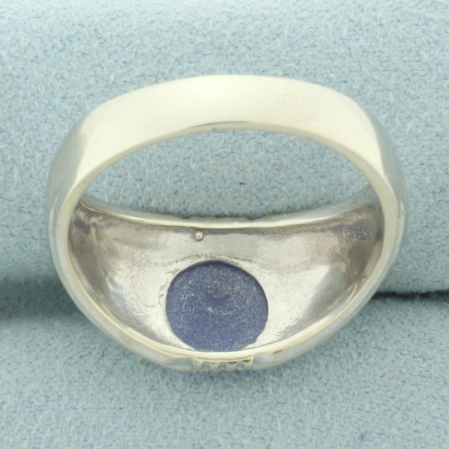 Mens Star Sapphire Ring In 14k White Gold