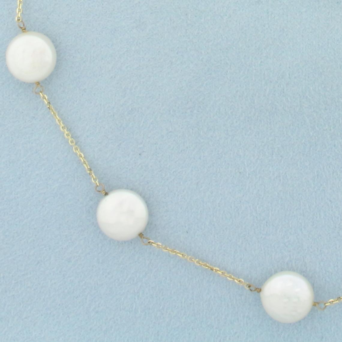 Button Pearl Station Choker Necklace In 14k Yellow Gold