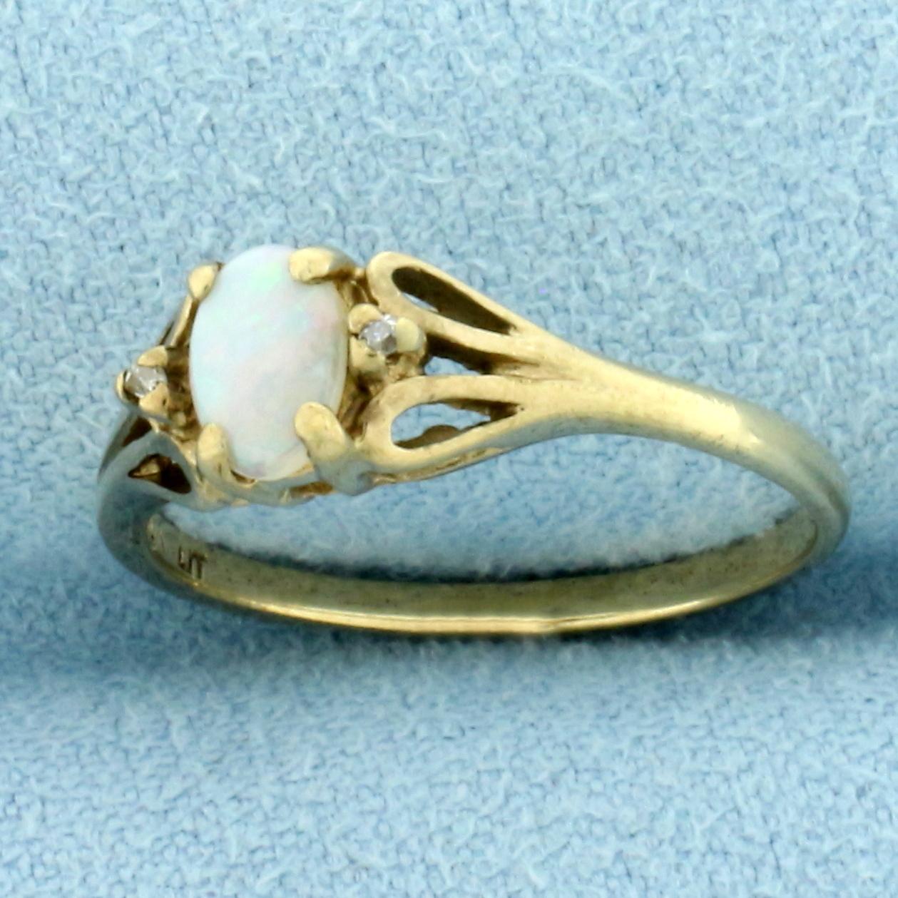 Opal And Diamond Ring In 10k Yellow Gold