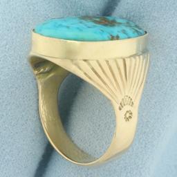 Mens Turquoise Statement Ring In 14k Yellow Gold