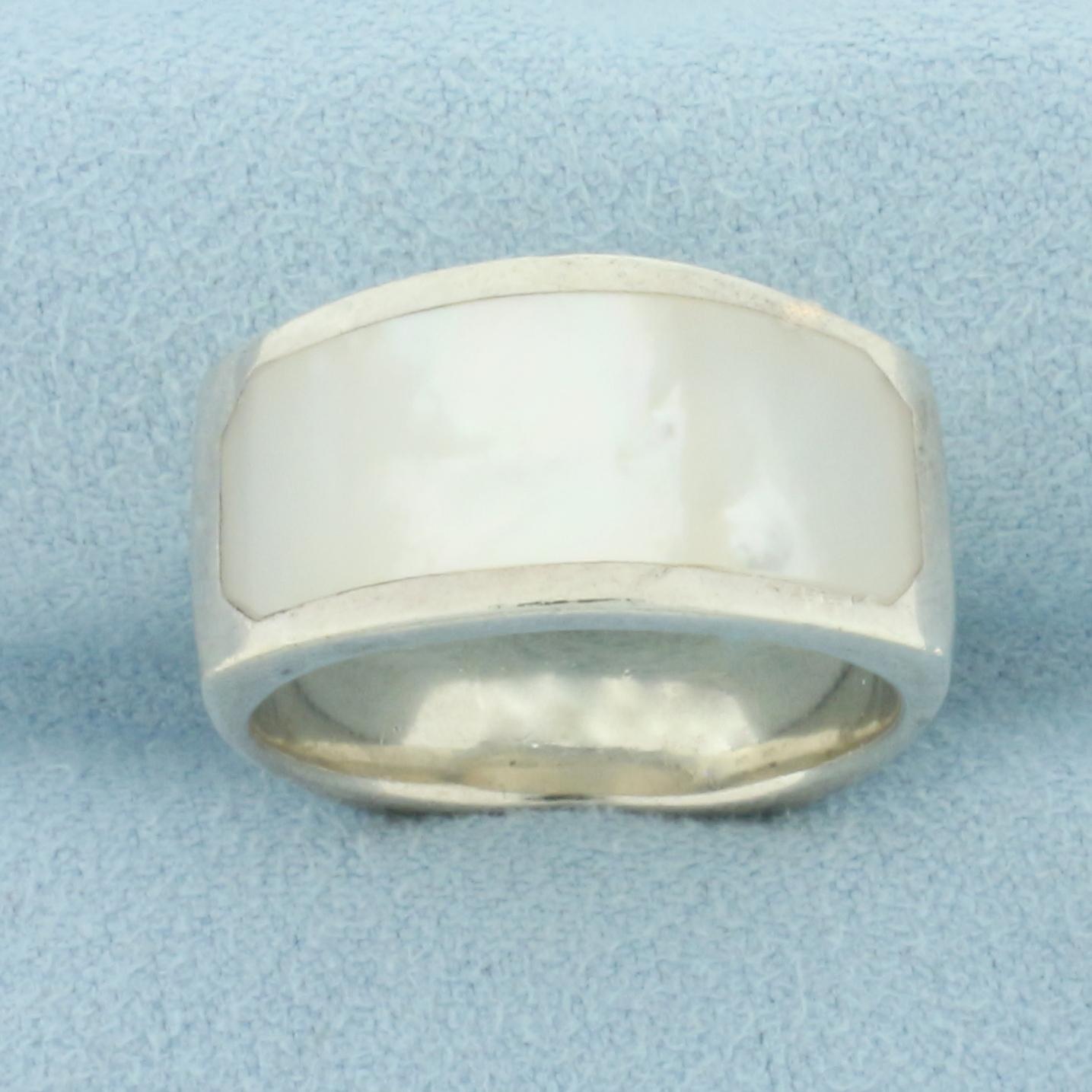 Mother Of Pearl Inlay Modern Ring In Sterling Silver