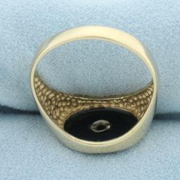 Mens Vintage Onyx And Diamond Signet Ring In 10k Yellow Gold