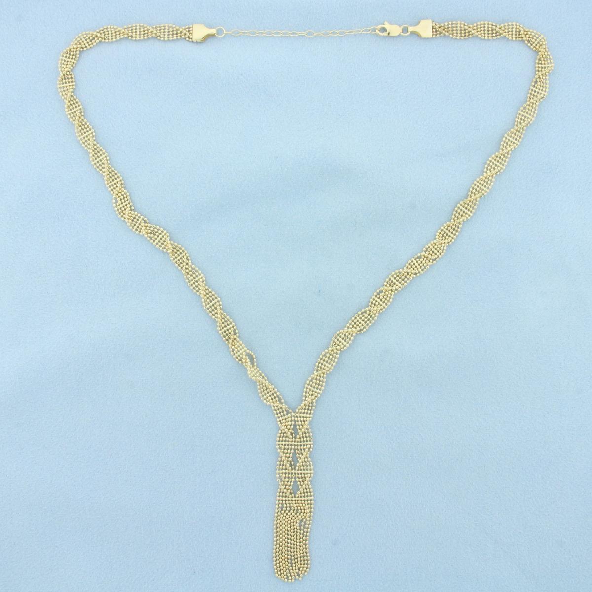 Mesh Bead Dangle Design Necklace In 14k Yellow Gold