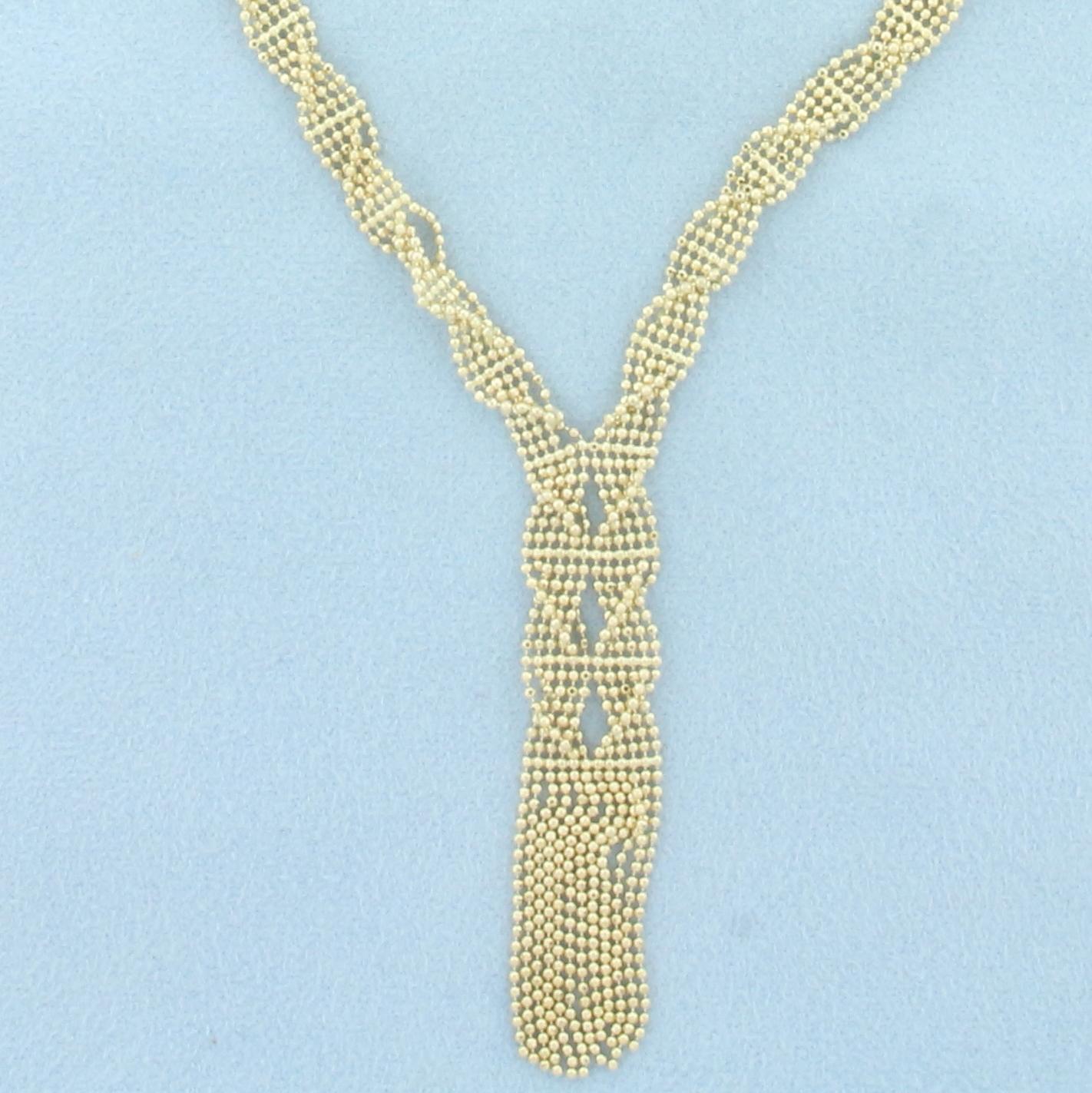 Mesh Bead Dangle Design Necklace In 14k Yellow Gold