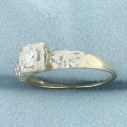 Vintage Diamond Engagement Ring In 14k Yellow And White Gold