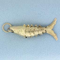 Vintage Articulating Mechanical Fish Charm Or Pendant In 14k Yellow Gold