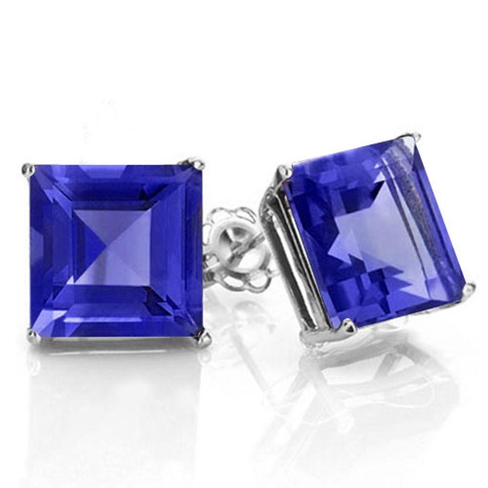 8mm Square Cut Lab Tanzanite 5.2ctw Stud Earrings In Sterling Silver