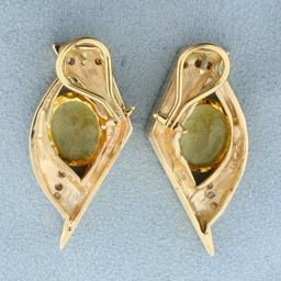 Large Abstract Design Citrine And Diamond Earrings In 14k Yellow Gold