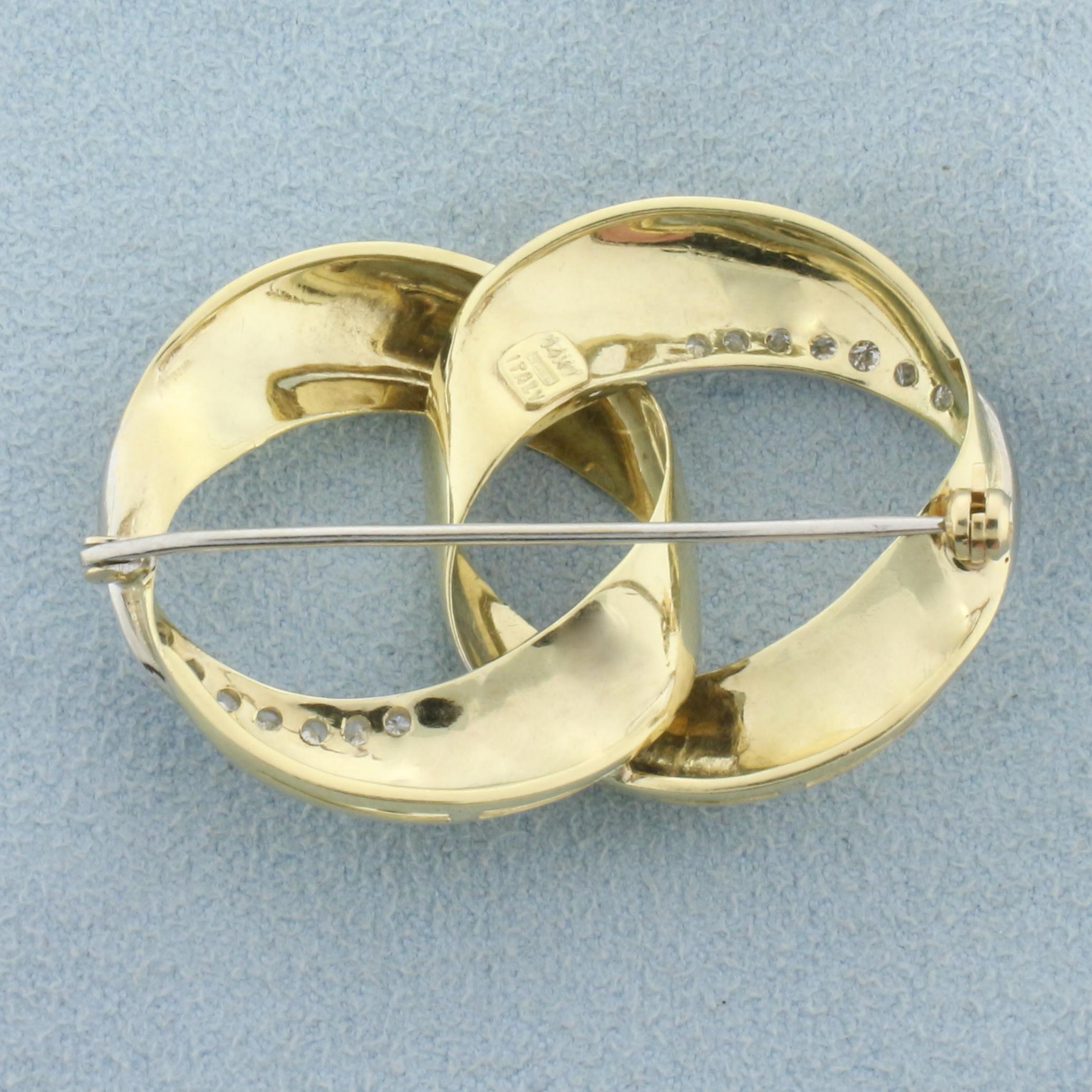 Vintage Diamond Double Circle Pin In 14k Yellow Gold