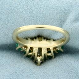 1.5ct Tw Marquise Diamond And Emerald Ring In 14k Yellow Gold