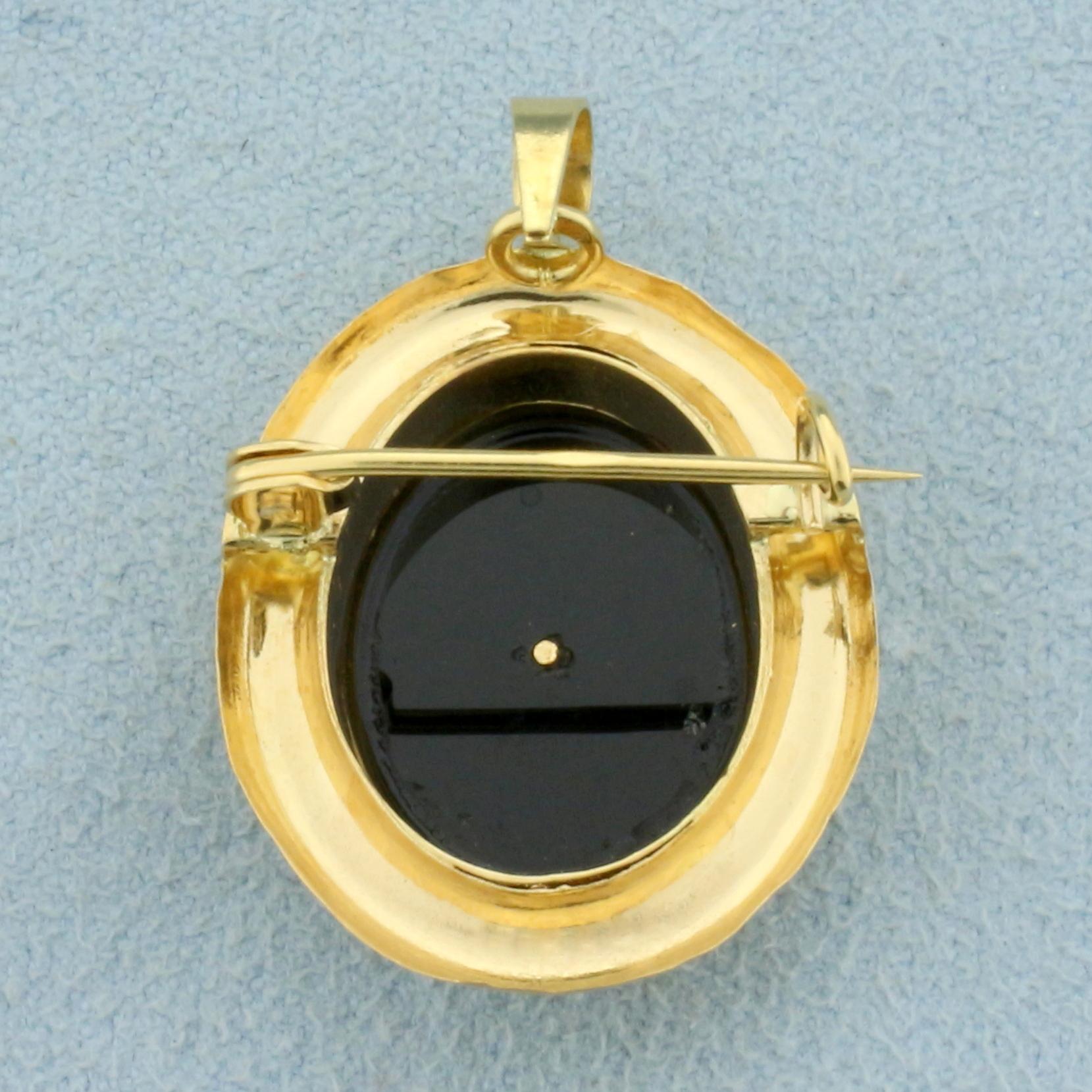 Vintage Onyx Pendant Or Pin In 18k Yellow Gold