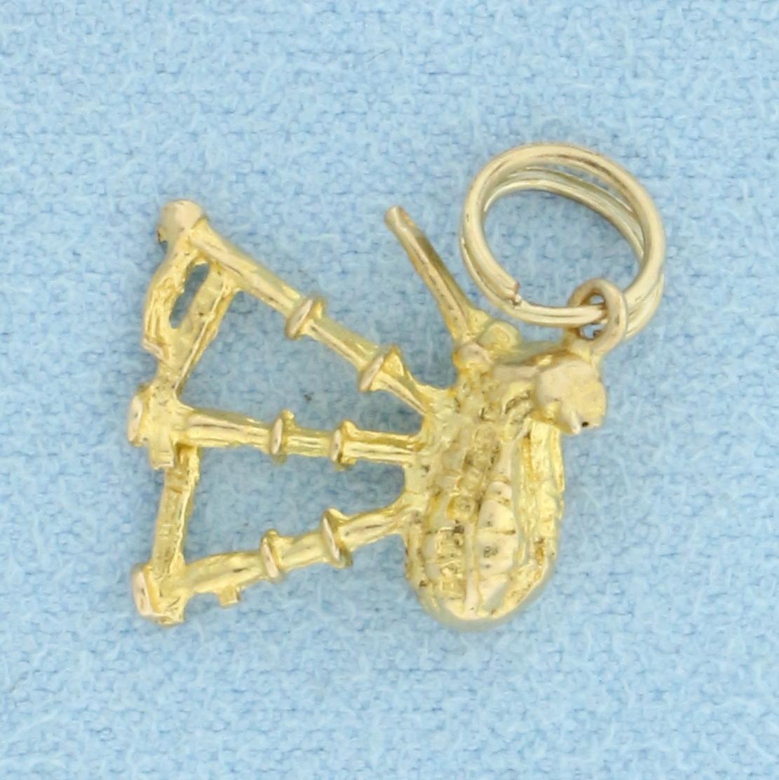 Vintage Scottish Bagpipe 3d Charm In 9k Yellow Gold