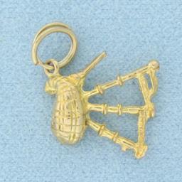 Vintage Scottish Bagpipe 3d Charm In 9k Yellow Gold