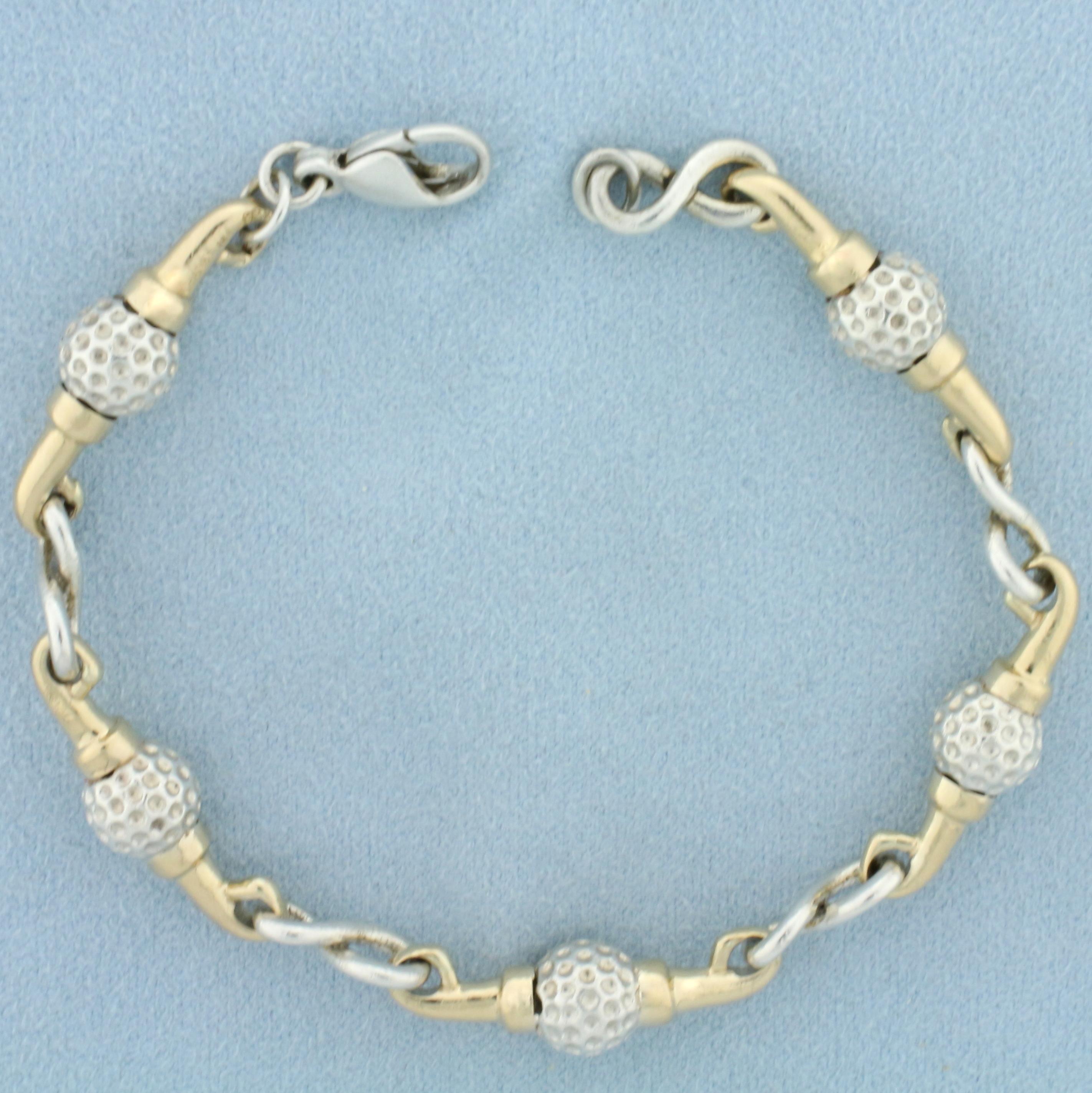 Golf Ball Link Chain Bracelet In 14k Yellow Gold And Sterling Silver