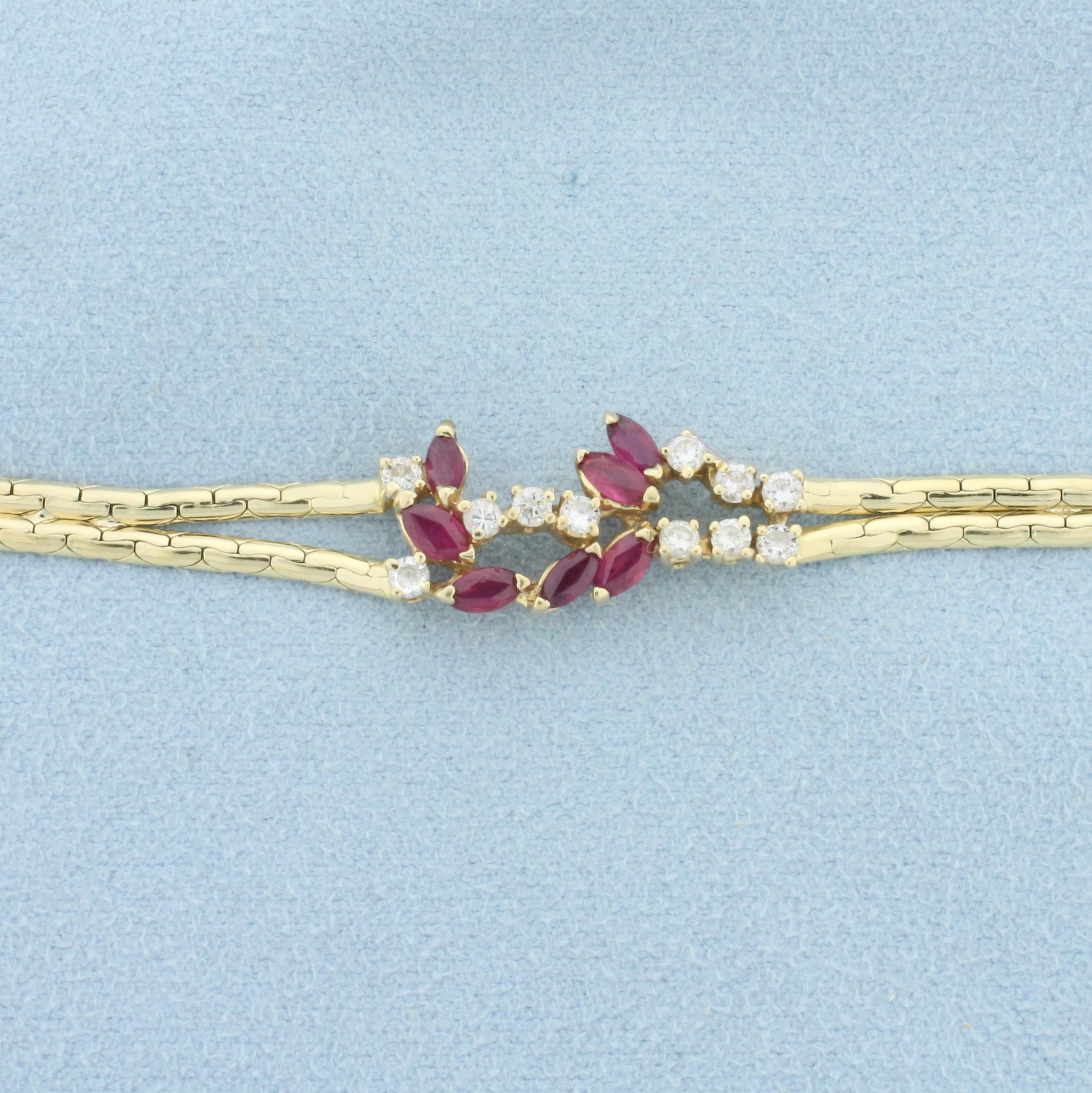 Italian Ruby And Diamond Bracelet In 14k Yellow Gold