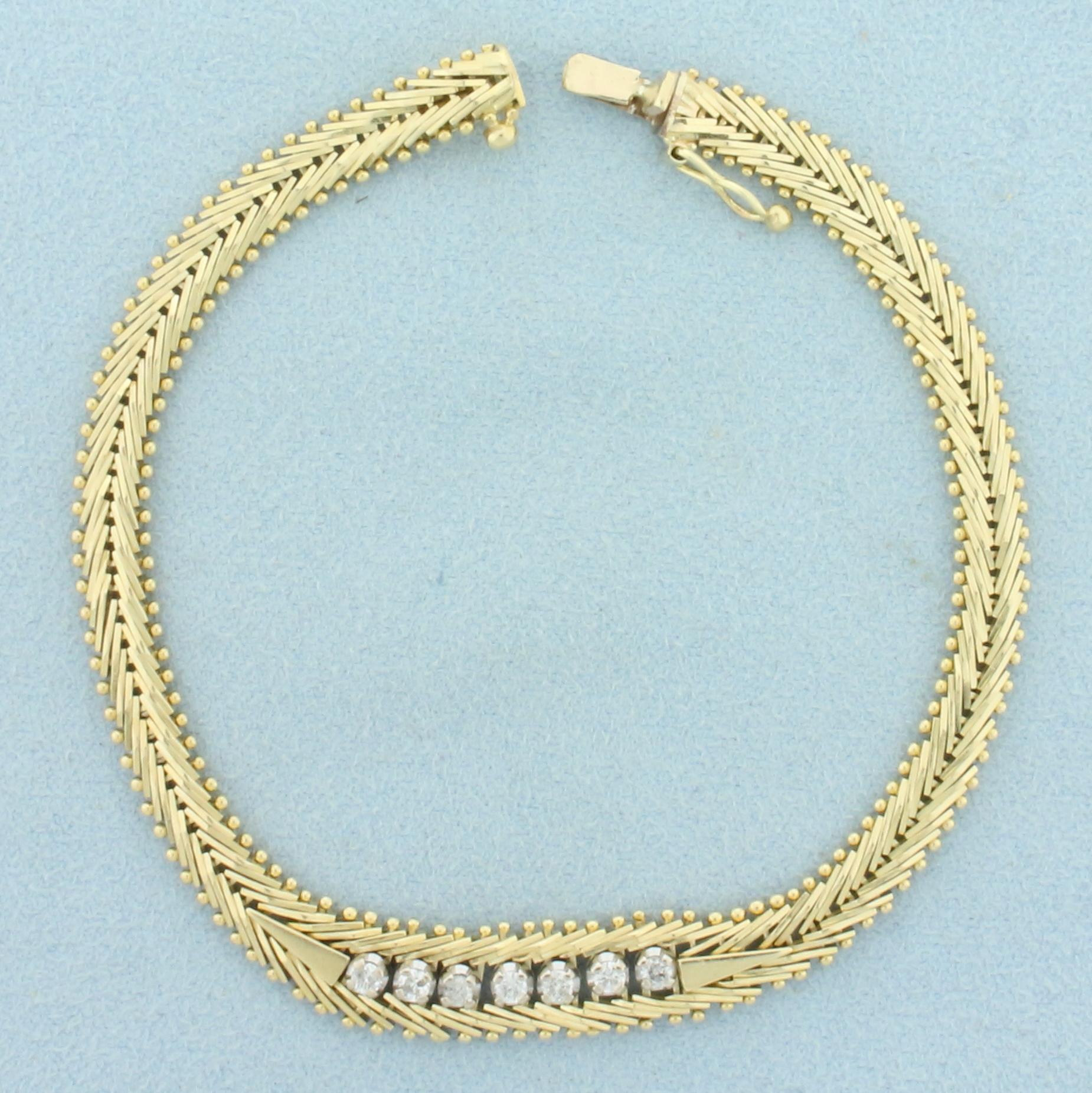 Diamond Designer Link Bracelet In 14k Yellow Gold