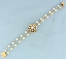 Vintage Honora Akoya Cultured Pearl Concealed Watch In 14k Yellow Gold