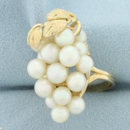 Unique Cultured Akoya Pearl Bunch Of Grapes Ring In 14k Yellow Gold