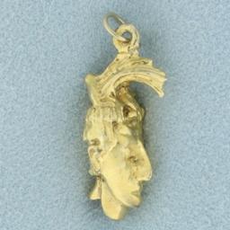 3d Mayan King Pakal Vintage Charm In 14k Yellow Gold