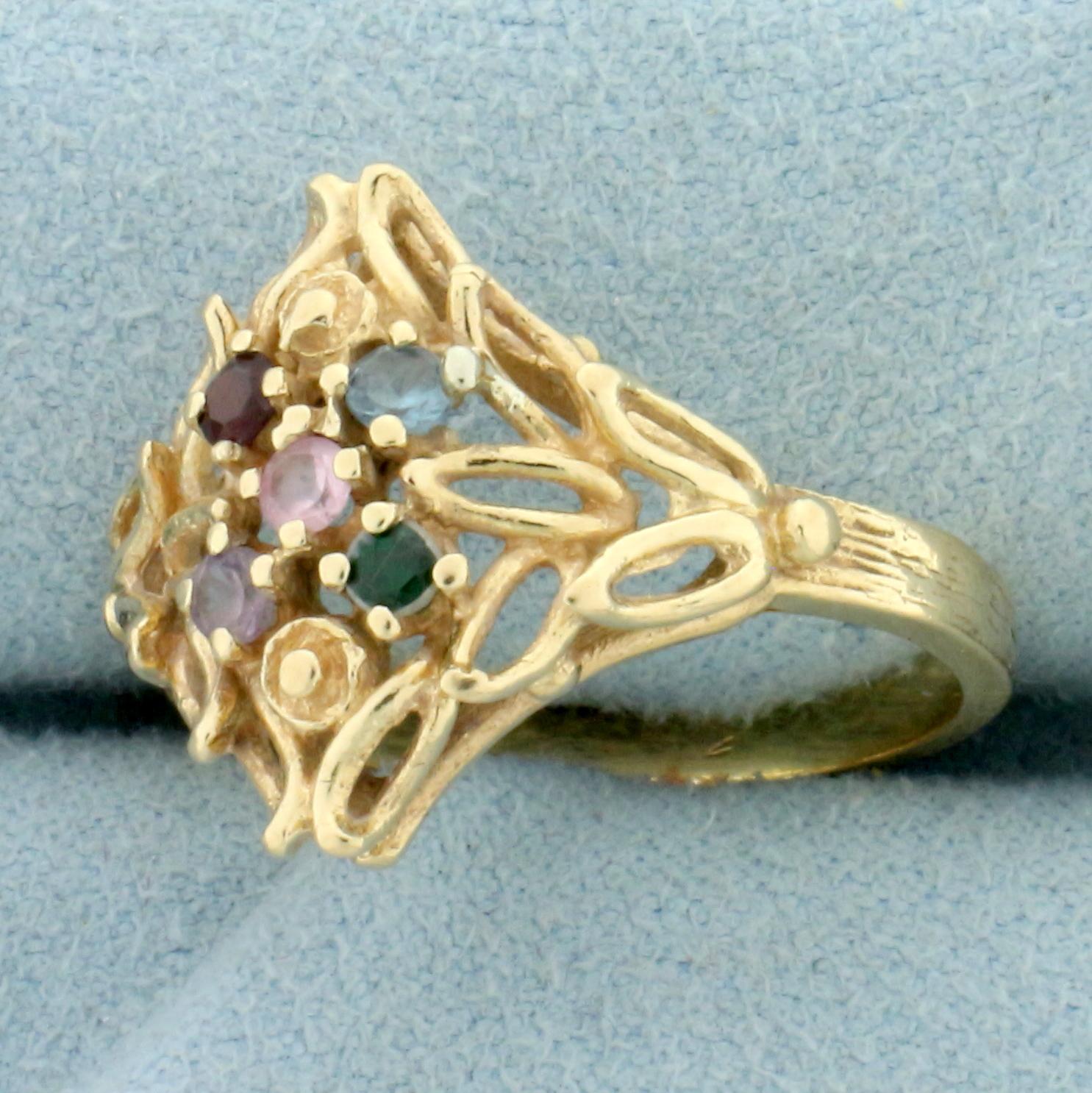 Rainbow Gemstone Ring In 10k Yellow Gold