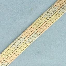 Tri Color Designer Herringbone Link Bracelet In 14k Yellow, White, And Rose Gold