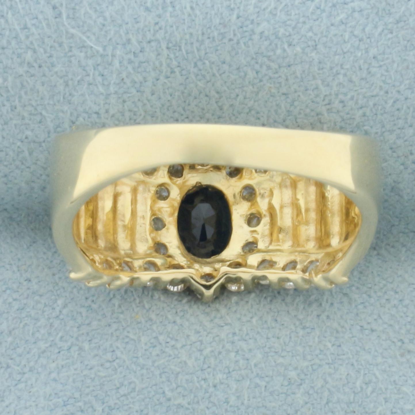 Natural Sapphire And Diamond Ring In 14k Yellow Gold