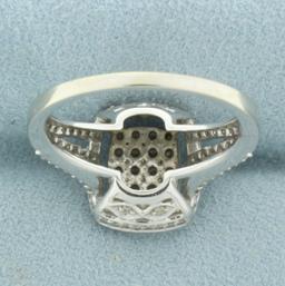 Halo Design Pave Set Diamond Ring In 14k White Gold.