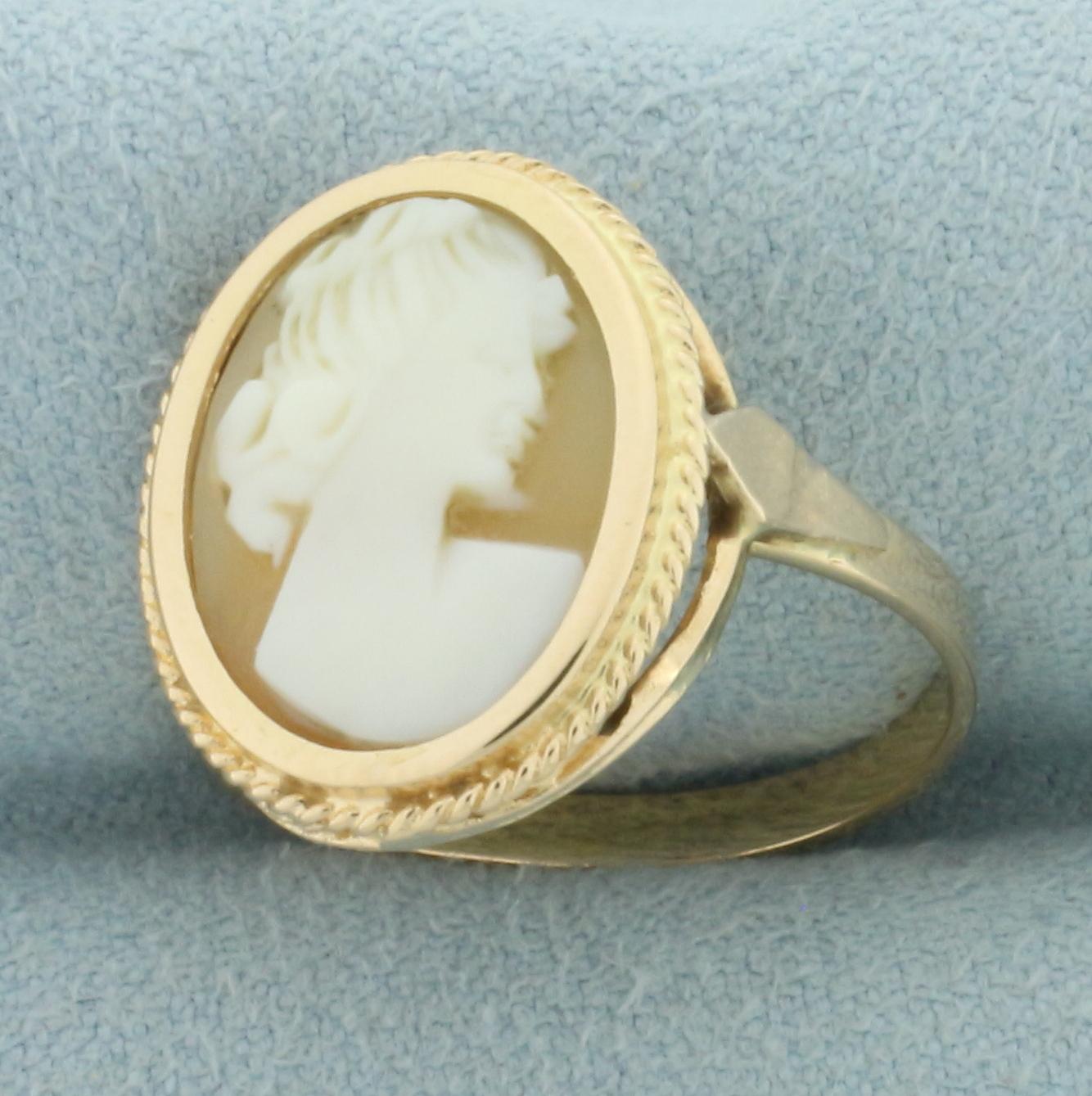 Carved Shell Cameo Ring In 18k Yellow Gold