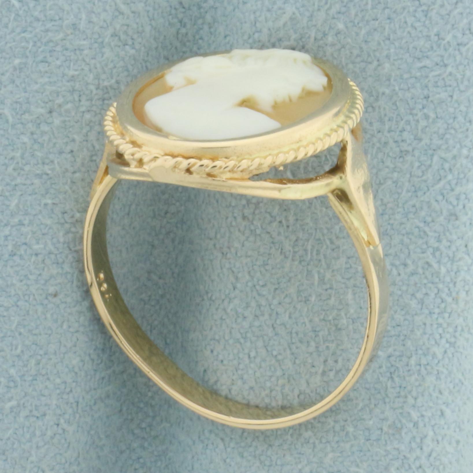 Carved Shell Cameo Ring In 18k Yellow Gold