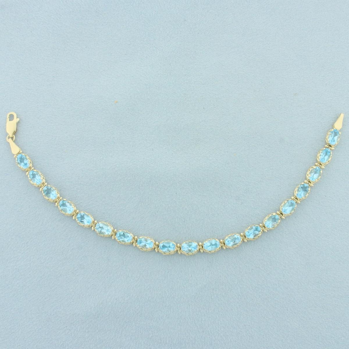 Swiss Blue Topaz Line Bracelet In 14k Yellow Gold