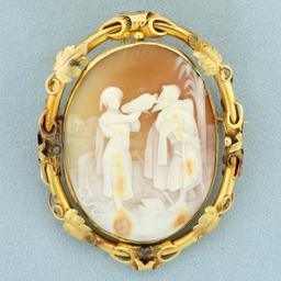 Antique Rotating Bible Scene Cameo Pin Brooch In 14k Yellow Gold