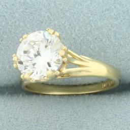 Cz Double Prong Solitaire Engagement Ring In 14k Yellow Gold