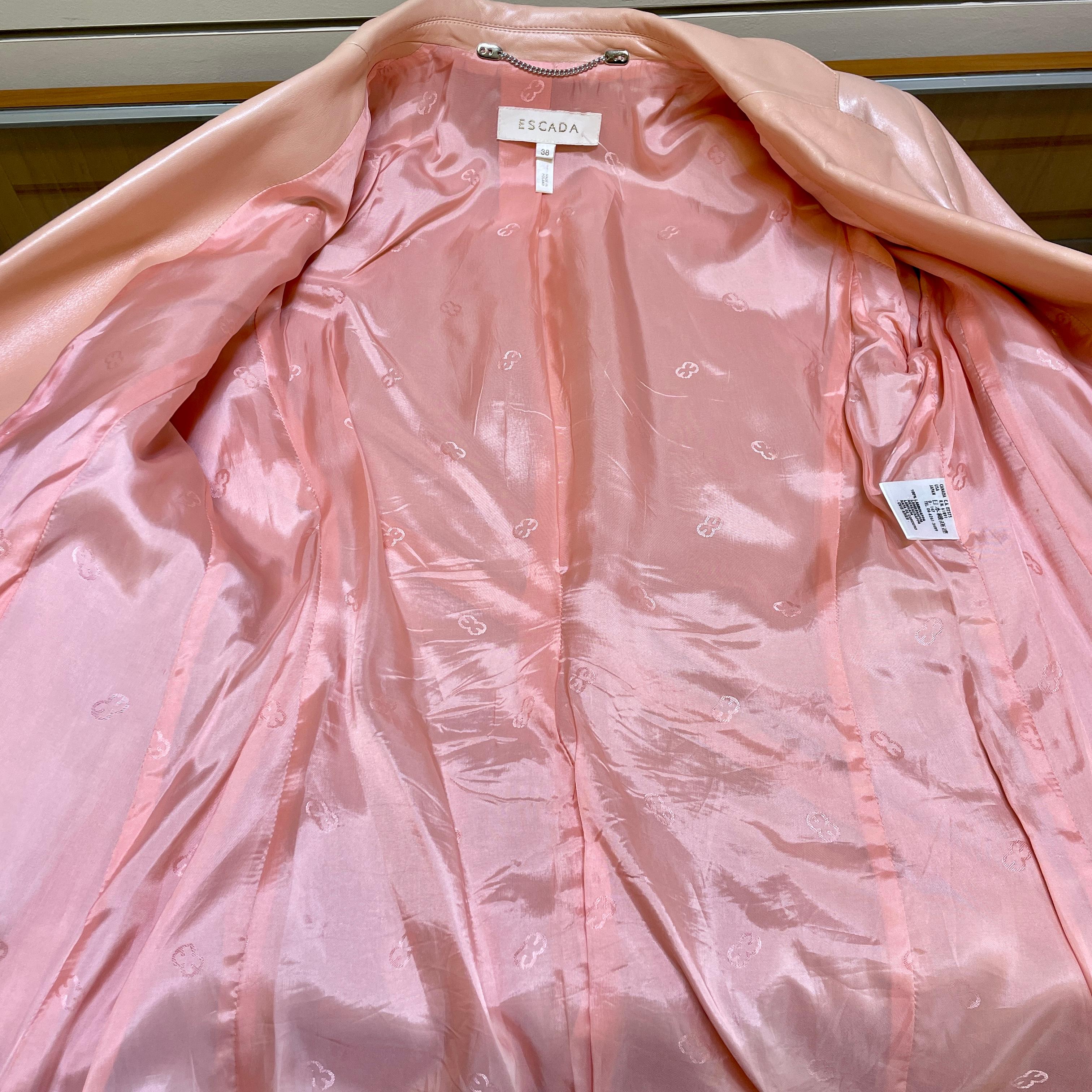 Escada Pink Lambskin Leather Blazer Jacket 38