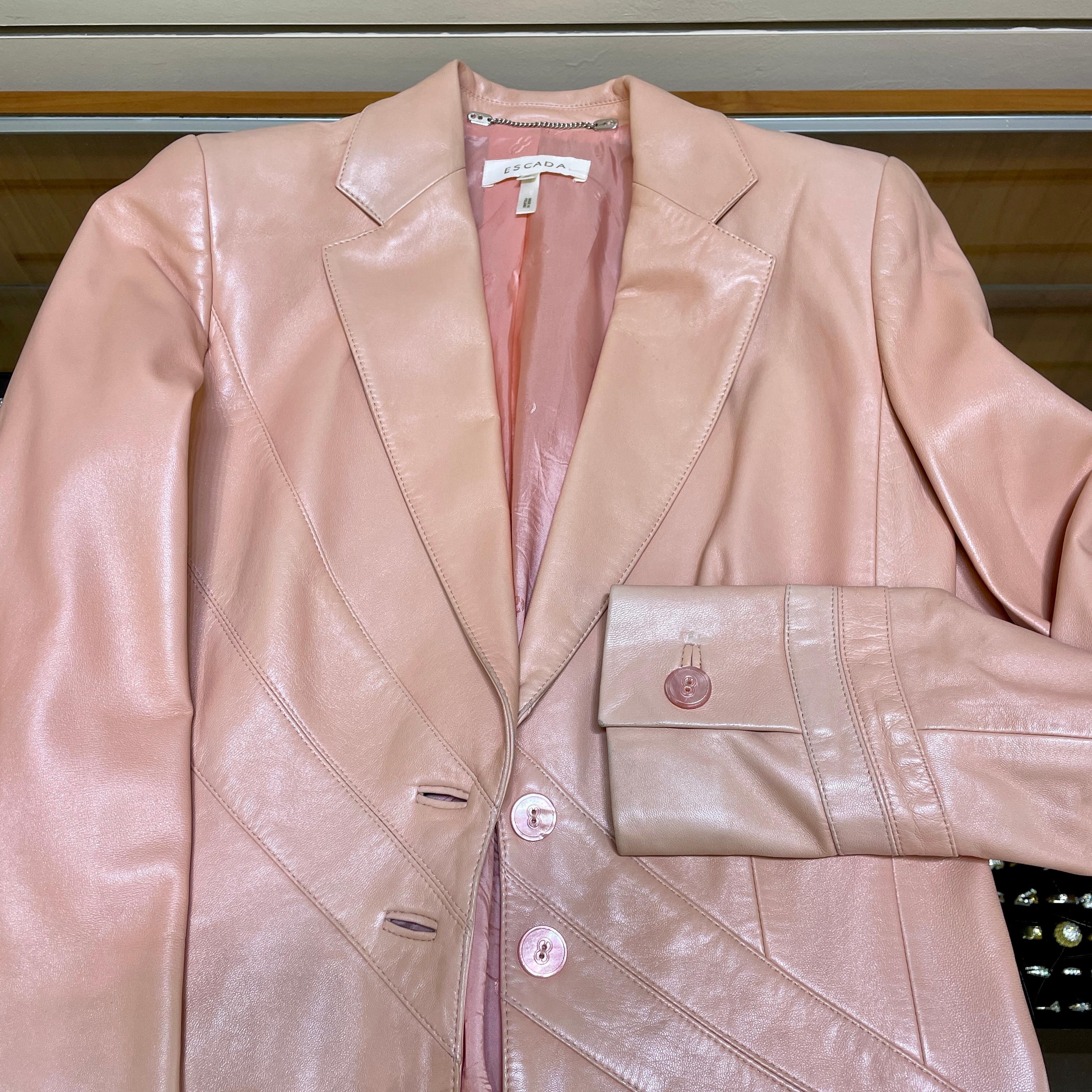 Escada Pink Lambskin Leather Blazer Jacket 38