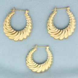 Scalloped Shrimp Hoop Earrings Set Of 3 In 14k Yellow Gold