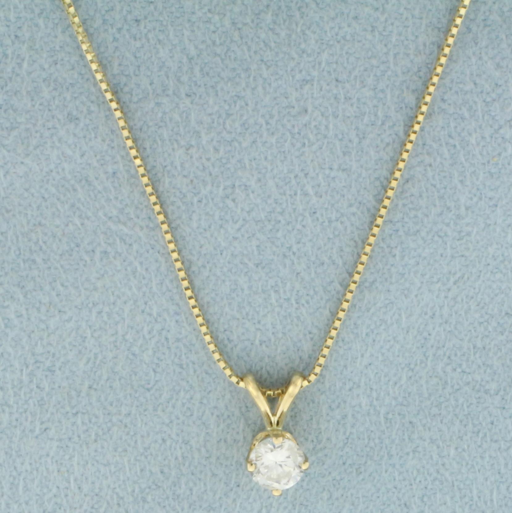 Diamond Solitaire Necklace In 14k Yellow Gold