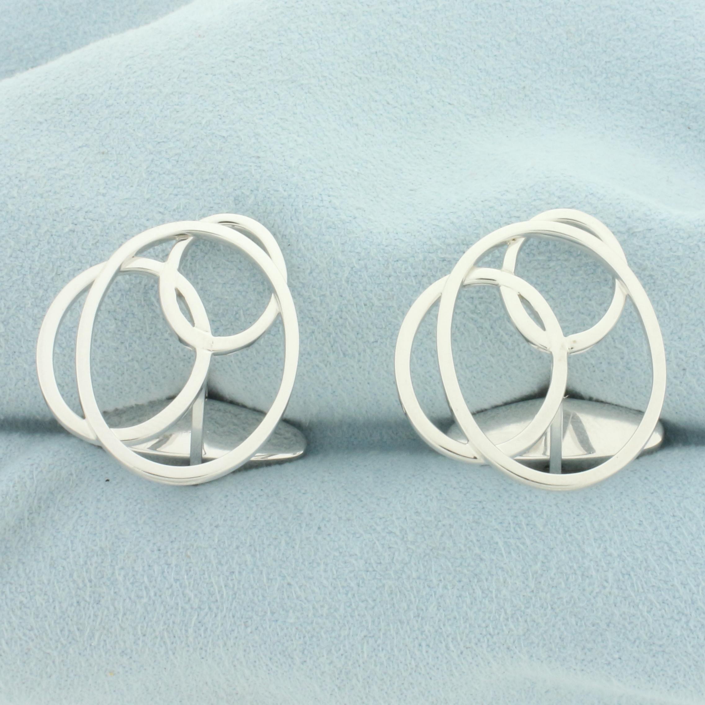 Abstract Design Circle Cufflinks In 14k White Gold