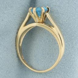 Blue Topaz Solitaire Ring In 14k Yellow Gold