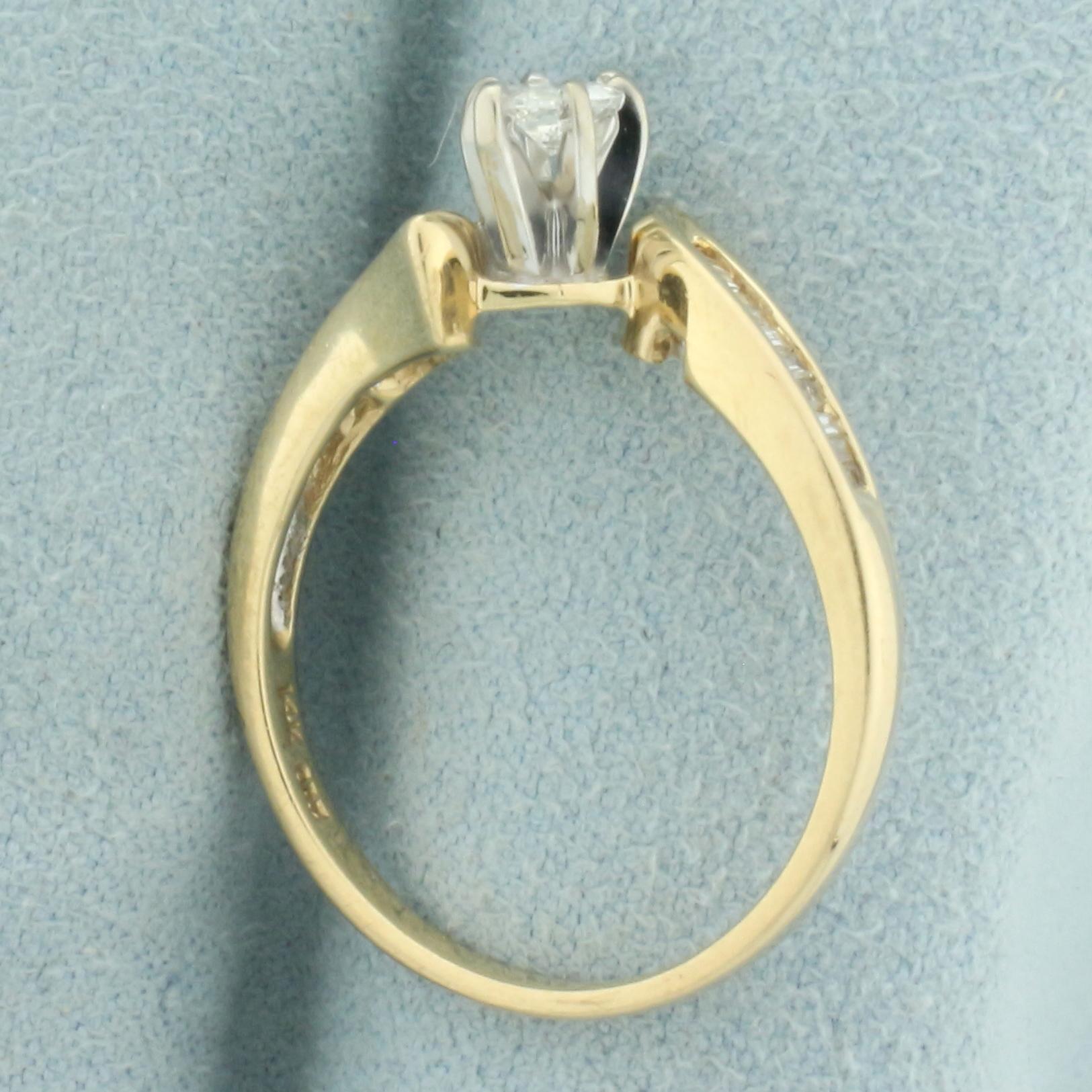 Marquise And Baguette Diamond Engagement Ring In 14k Yellow Gold