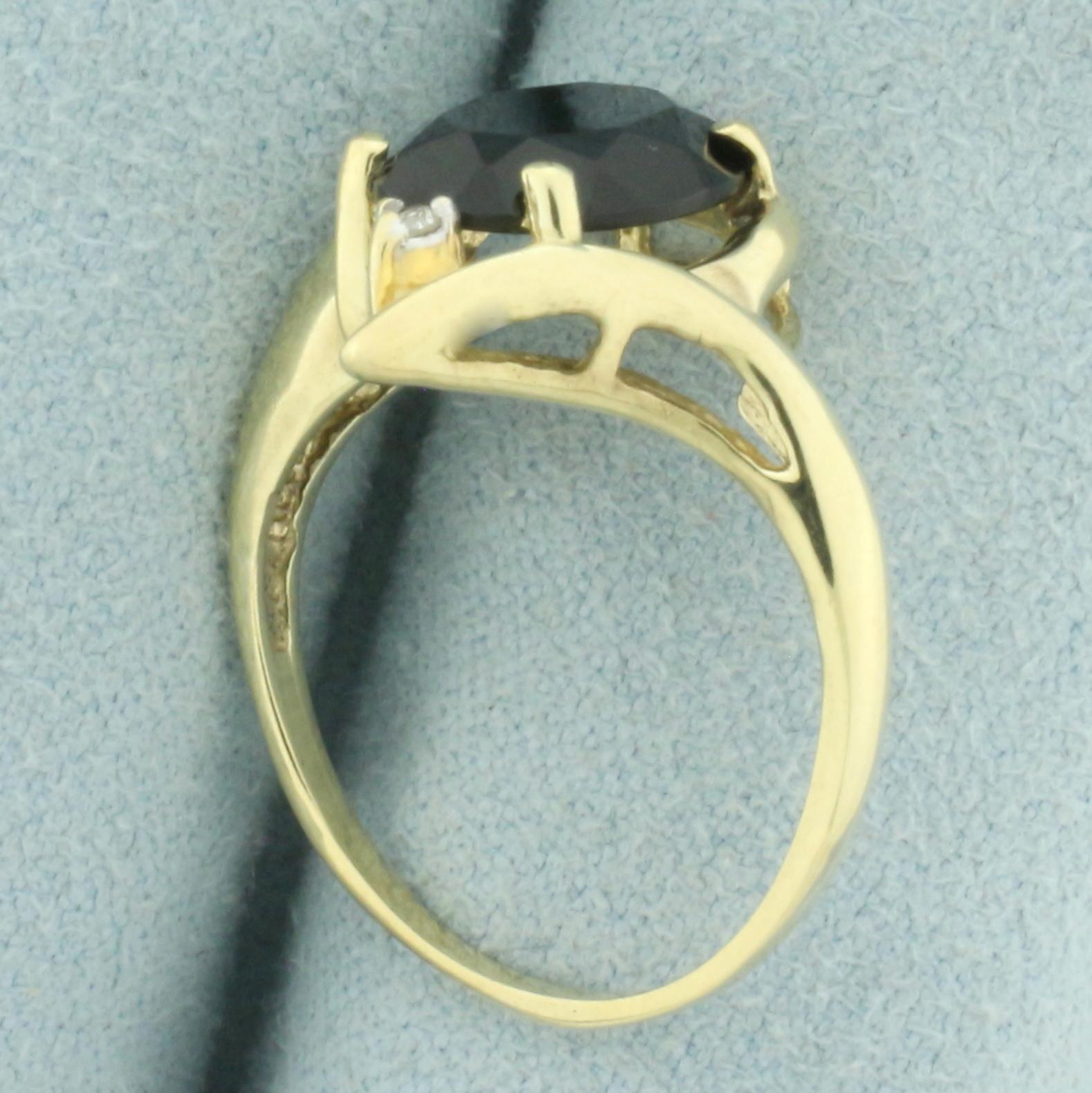 Black Tourmaline And Diamond Ring In 10k Yellow Gold