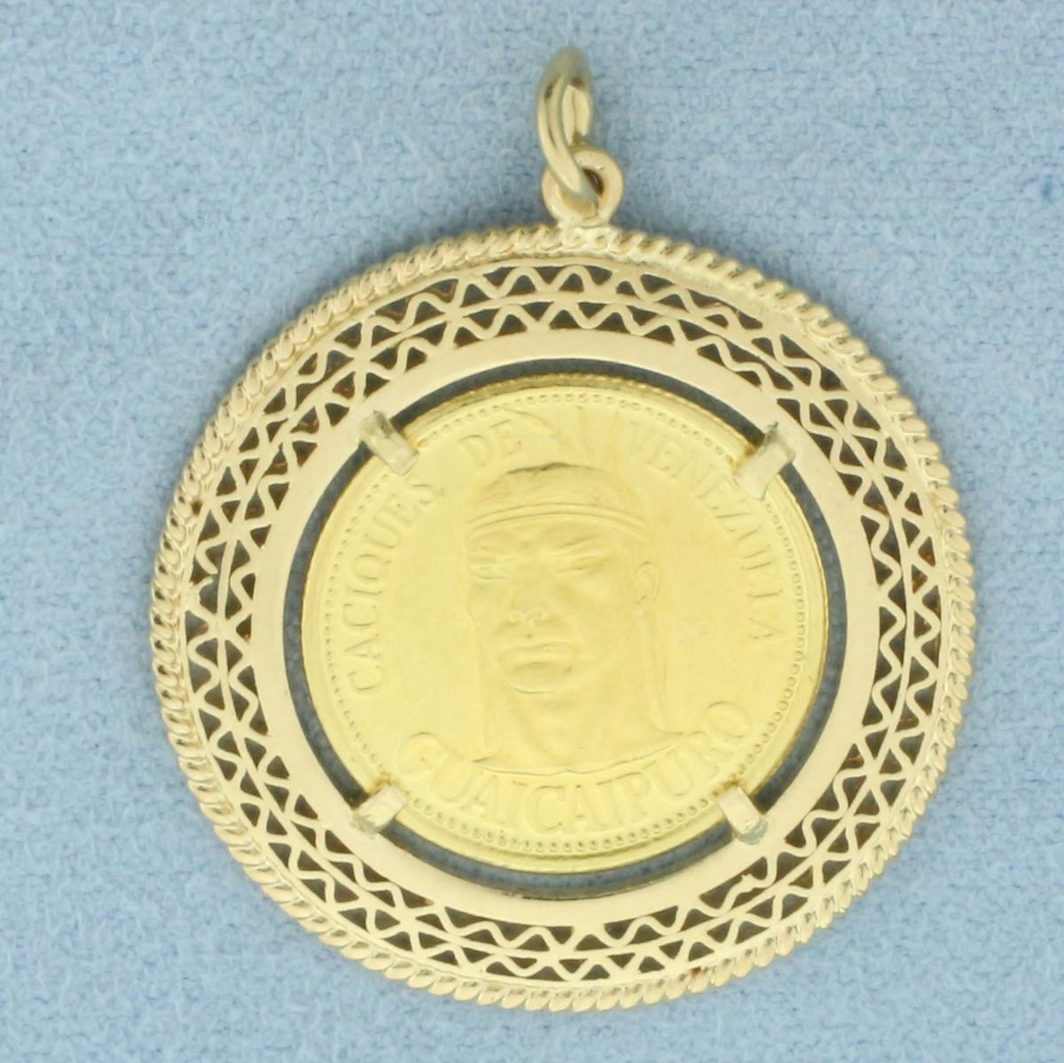 Caciques De Venezuela Guaicaipuro Gold Coin Pendant